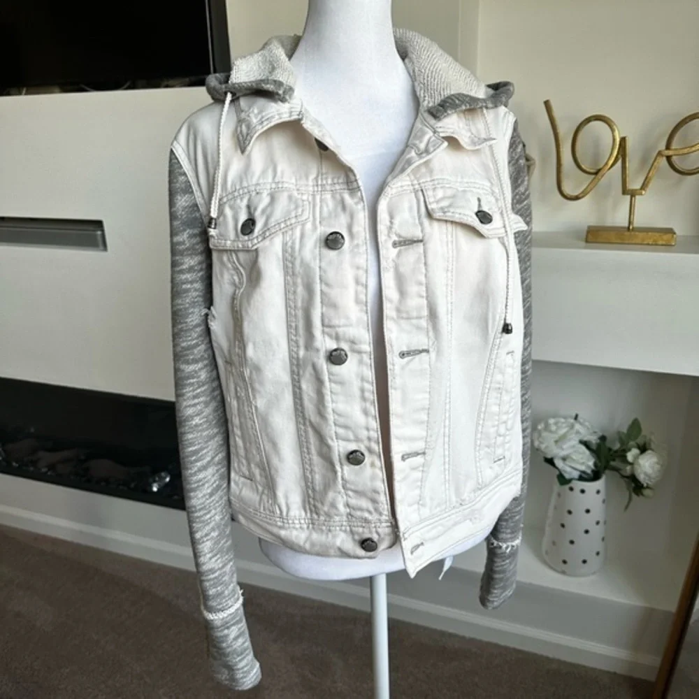 Free People White and Gray Jean Jacket - Picture 1 of 5